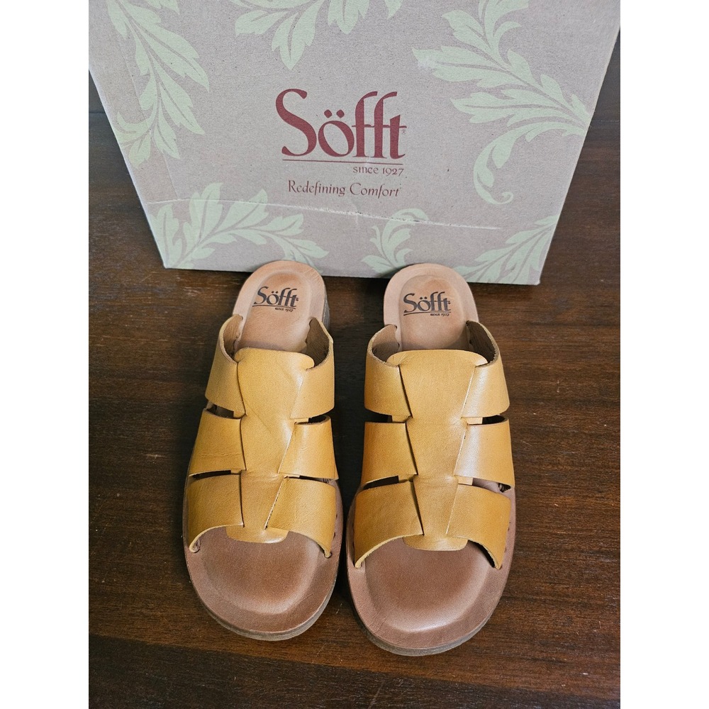 Sofft Almeda Slide Sandals Womens 7.5 Yellow Leather Woven Mules F0083503
